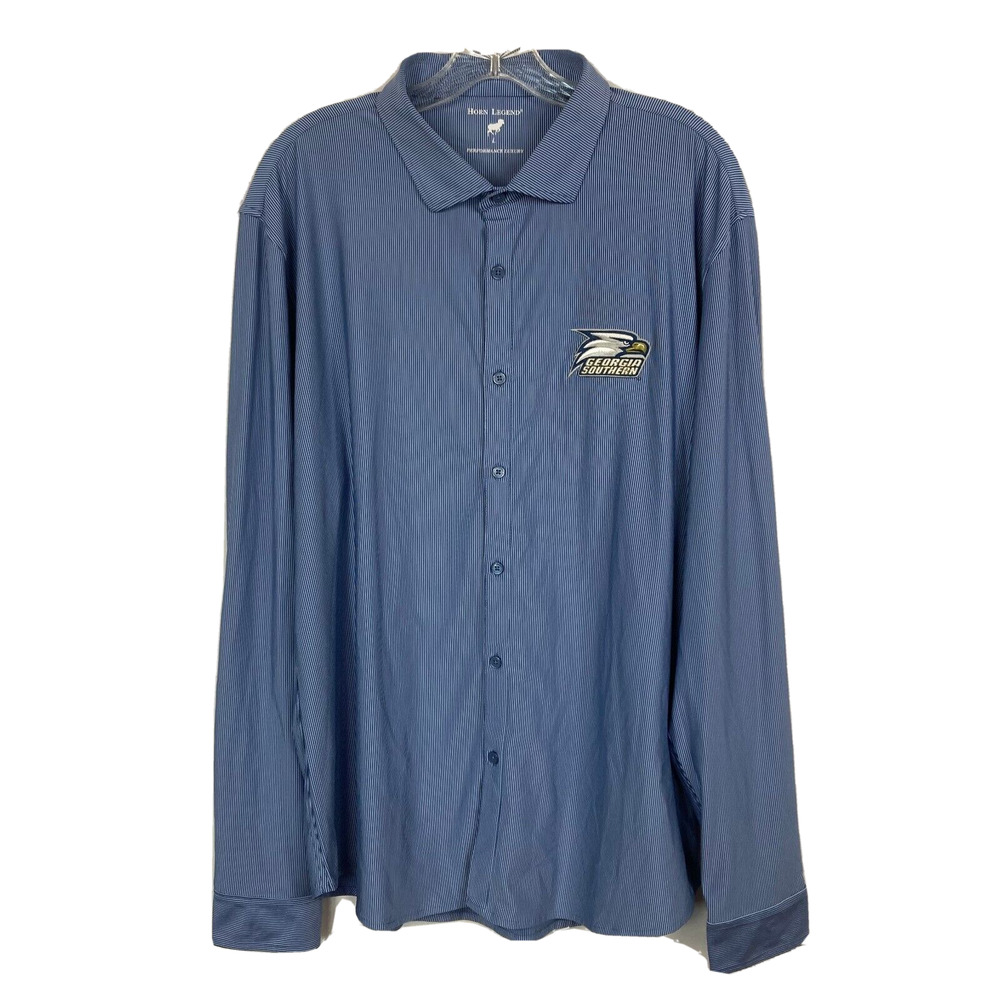 Horn Legend Shirt Mens Sz L Georgia Southern Blue Performance Stretch Button Up